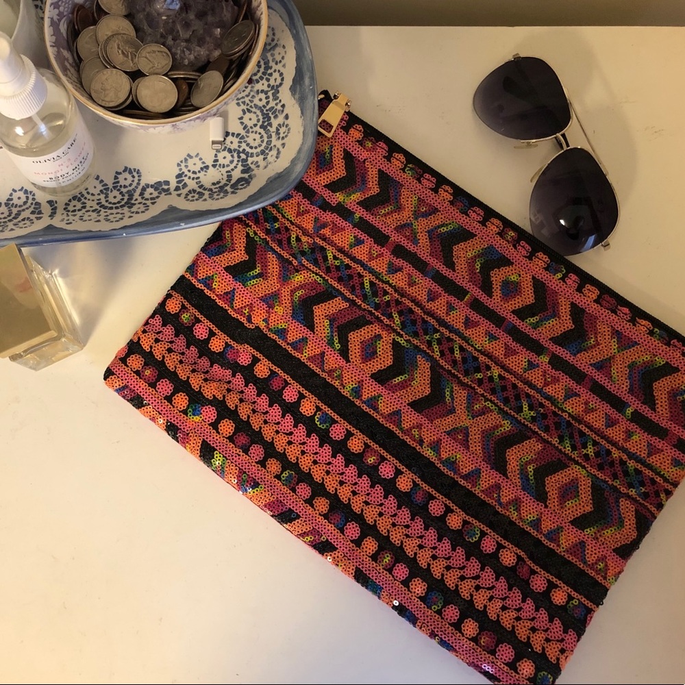 sequin colorful printed clutch // detachable